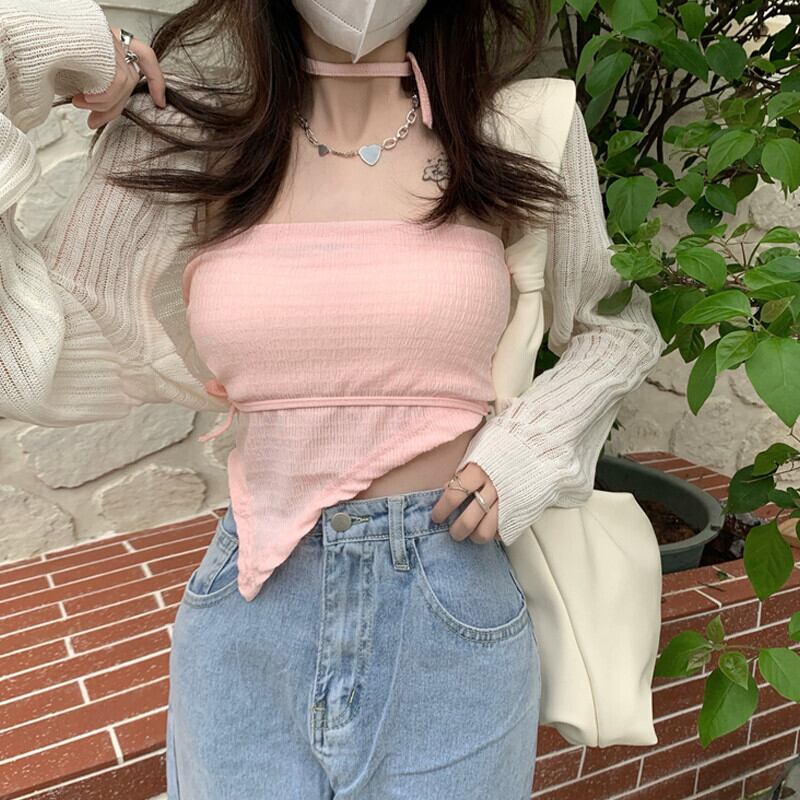 ホルターショートホワイトニットカーディガンサマー 夏物 ガールズファッション28320118540