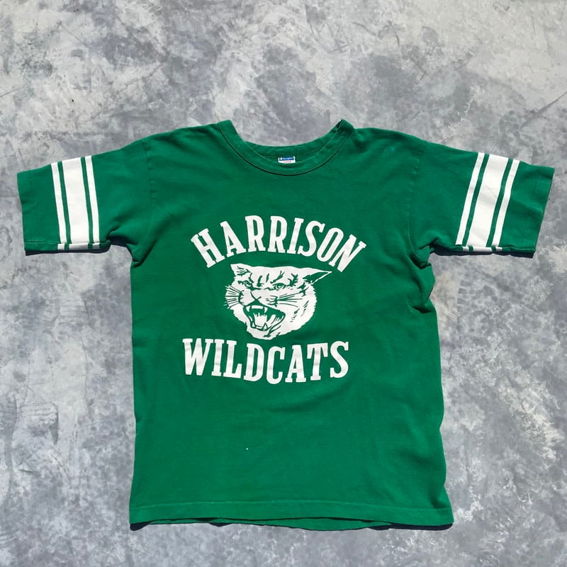 70 S 80 S Champion チャンピオン フットボールtシャツ Win Tee バータグ ラバープリント グリーン Harrison Wildcats L 希少 ヴィンテージ Agito Vintage