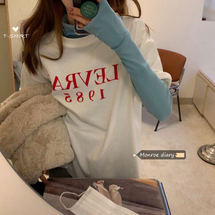 スタイルホワイトTシャツ シャツ ラウンドネックトップス ルーズ ウィンター 冬物 Oネック モンロー57491473372