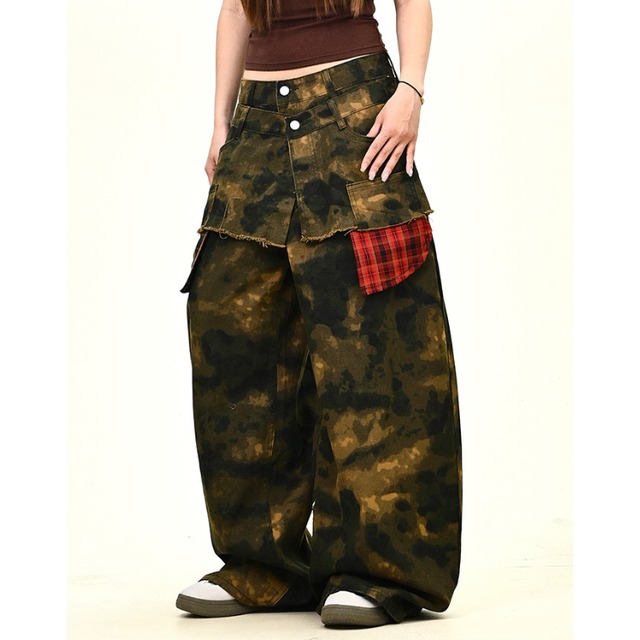 double waist style camouflage wide denim　ダブルウエスト風迷彩ワイドデニム　J1042