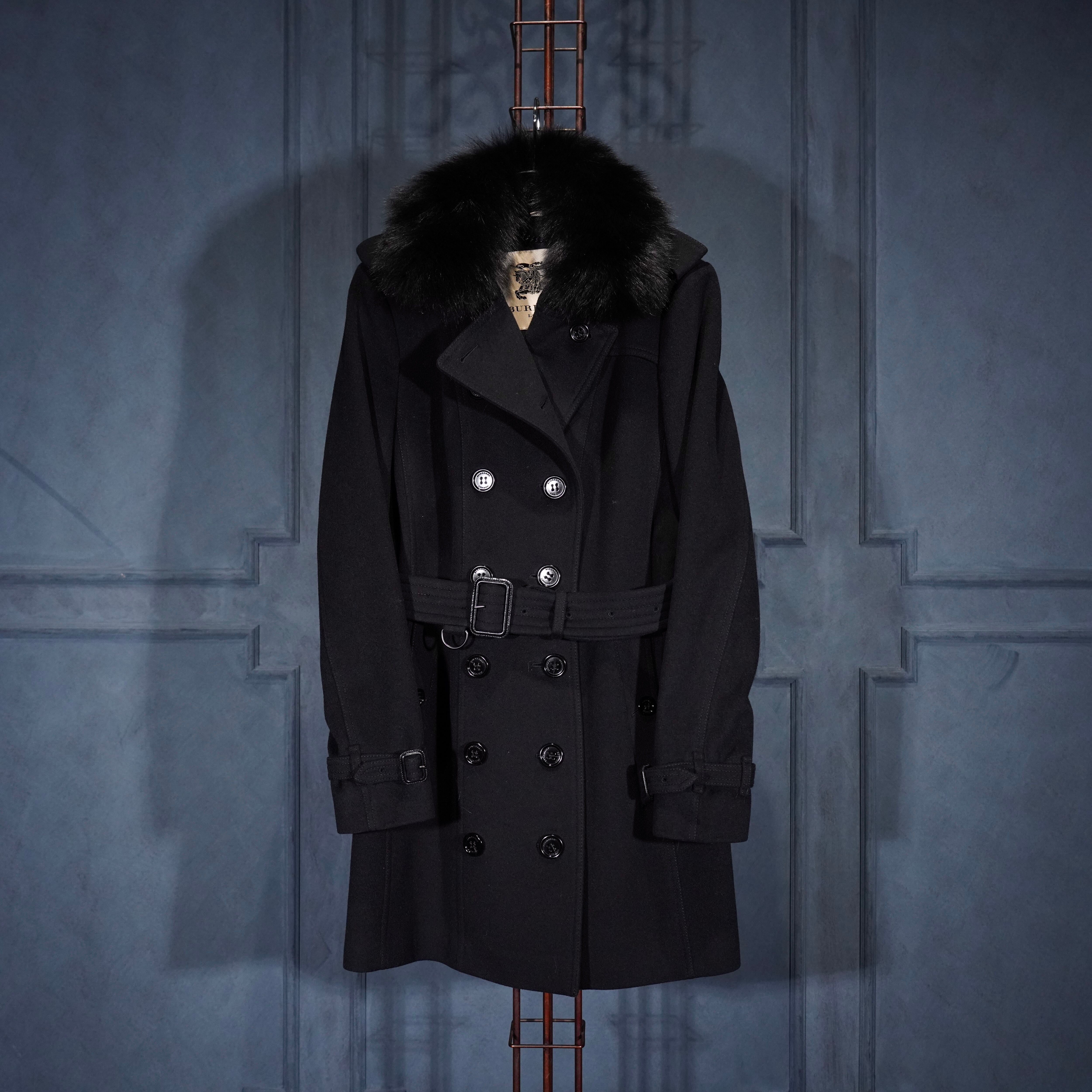 BURBERRY LONDON SANDRINGHAM BLUE FOX FUR CASHMERE BREND WOOL