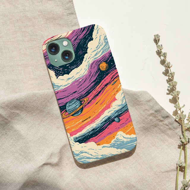 受注生産 iPhoneケース カラフル銀河のレトロ宇宙｜ギャラクシー柄 RFSP036A