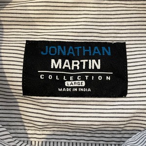 【JONATHAN MARTIN】ストライプ 長袖シャツ ロールアップシャツ チャックポケット Lサイズ US古着 アメリカ古着