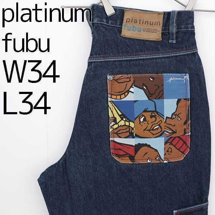 W34 FUBU フブ ファットアルバート ポケット刺繍ワイドバギー ネイビー