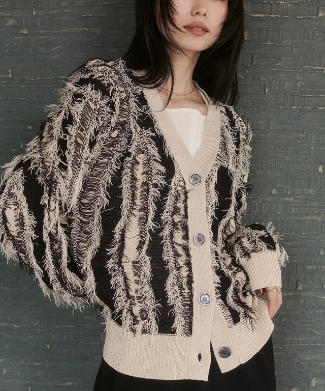 フリンジデザインニットカーディガン