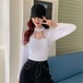 ✞ Tシャツ ダークブラックラウンドネックスリムショートトップス 大人女子☆ ロング ✞ゴスロリ SM ミリ 甘ロリ クラロリ 和ロリ エレガント 黒ロリ 姫ロリ 華ロリ BB-BB50068590524