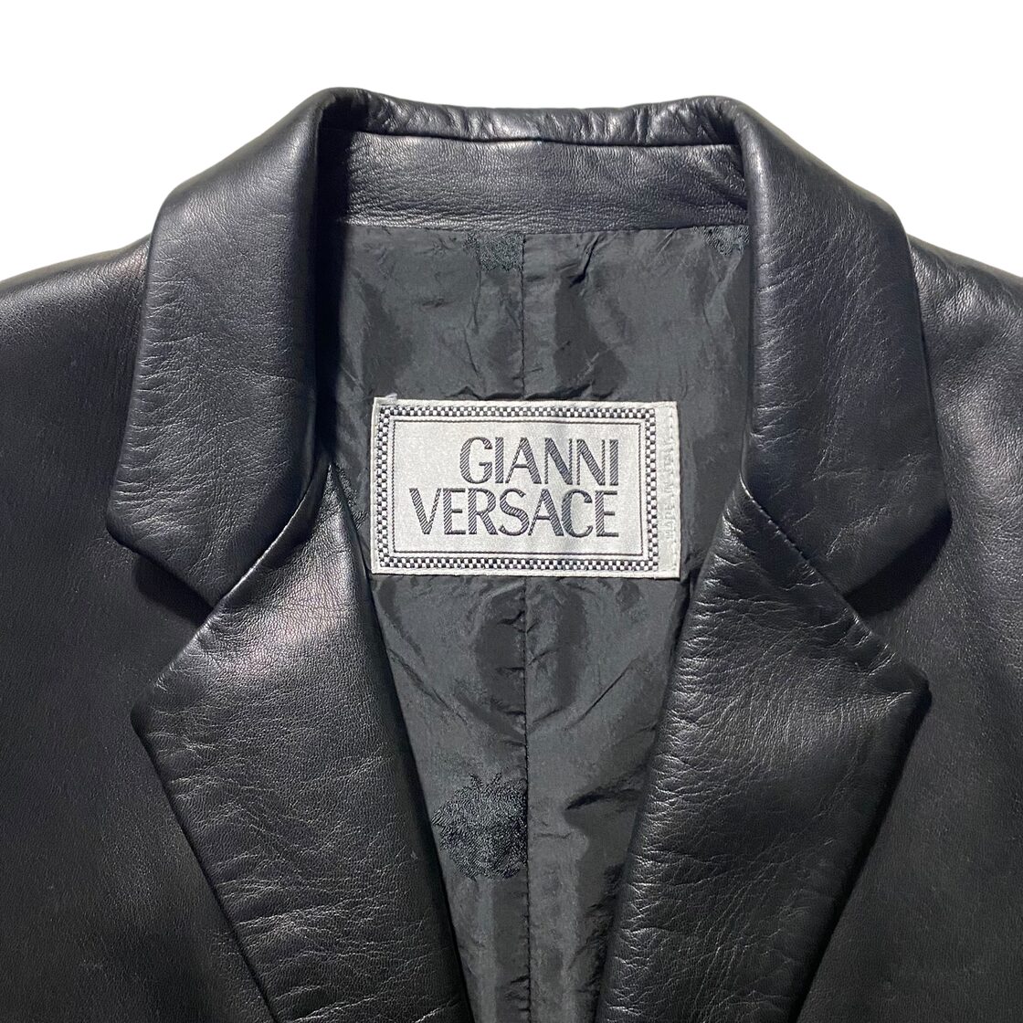 vintage GIANNI VERSACE black leather tailored jacket | Pay ID