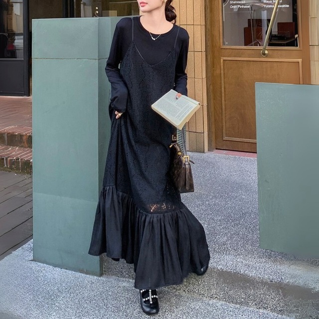 カットソー+レースキャミワンピース　12049