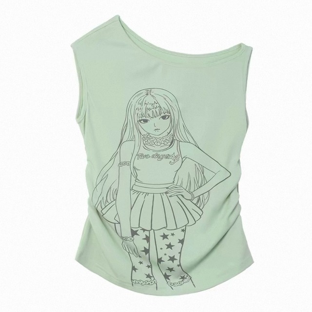 [Two Days off] classic polka-dot girl sleeveless top