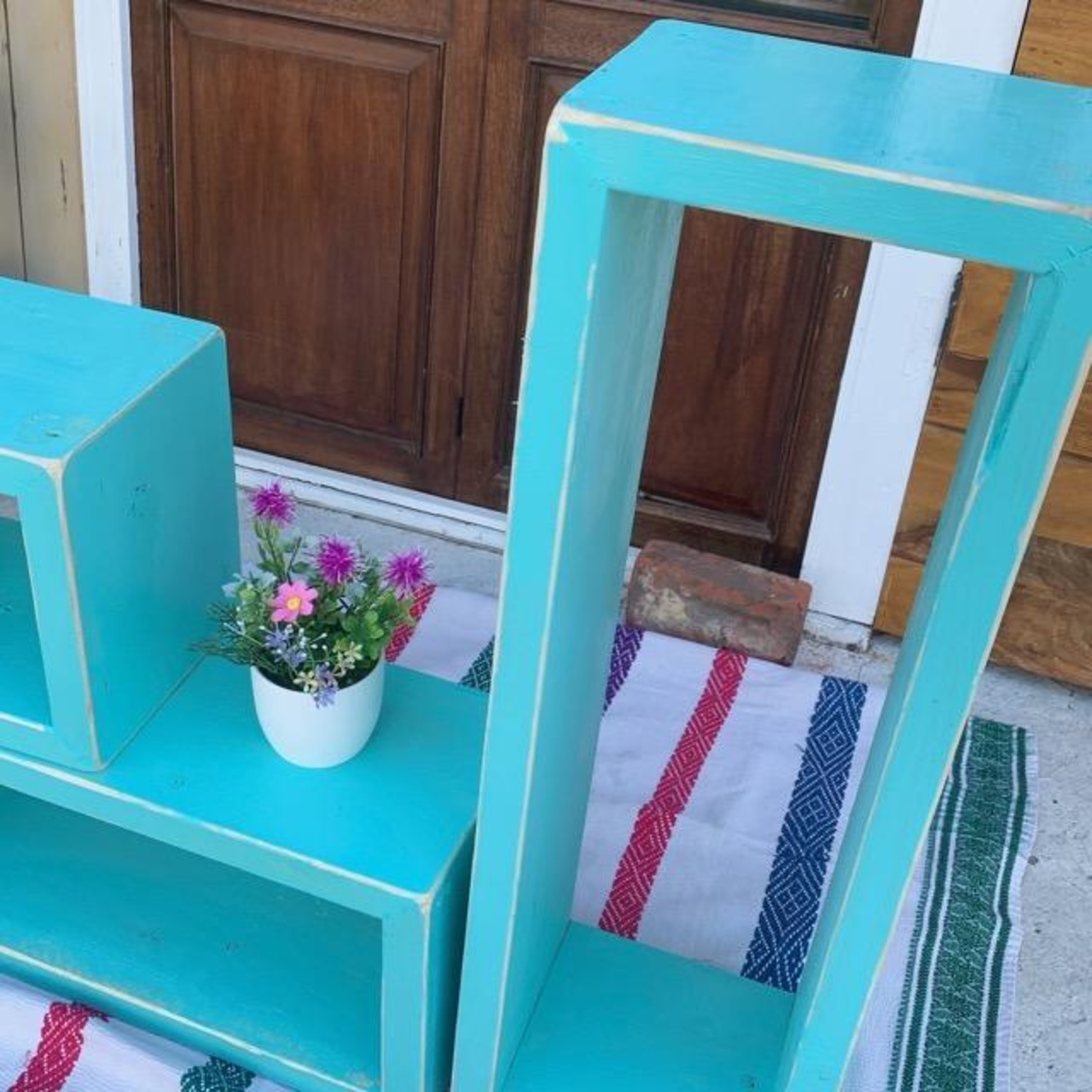 TOPANGA Furniture　カラフルウッドボックス　Lサイズ/ターコイズブルー