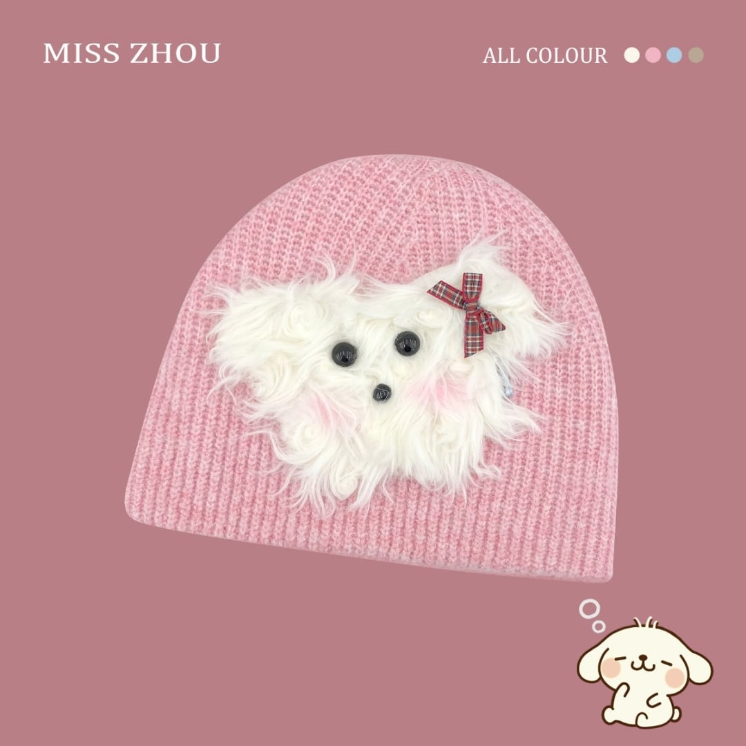 ふわもこパピーのチェックリボン帽 ♥LA197