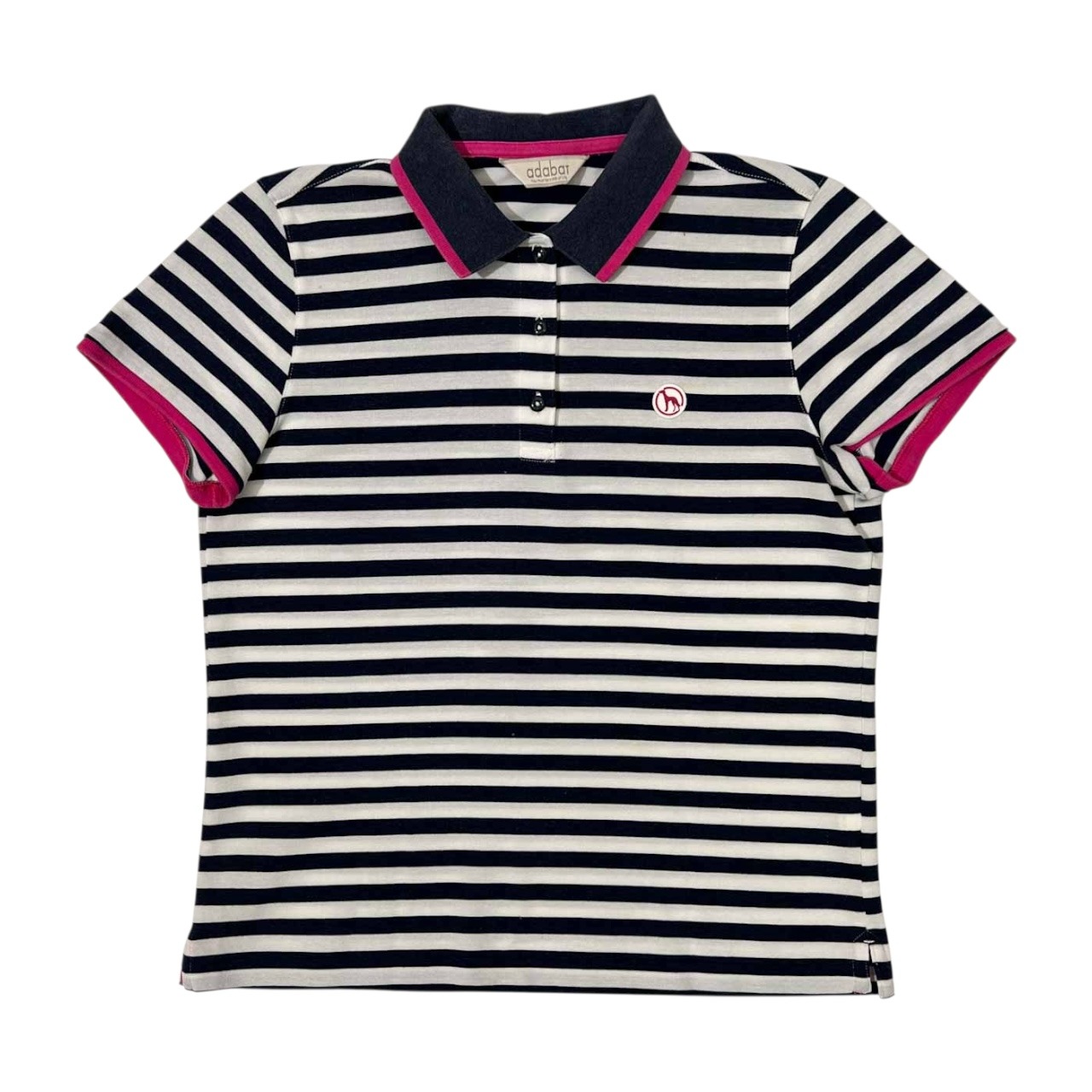 adabat アダバット ボーダー柄 半袖 ポロシャツ サイズ 40 /レディース/ホワイト×ネイビー/ゴルフ/ワールド/日本製