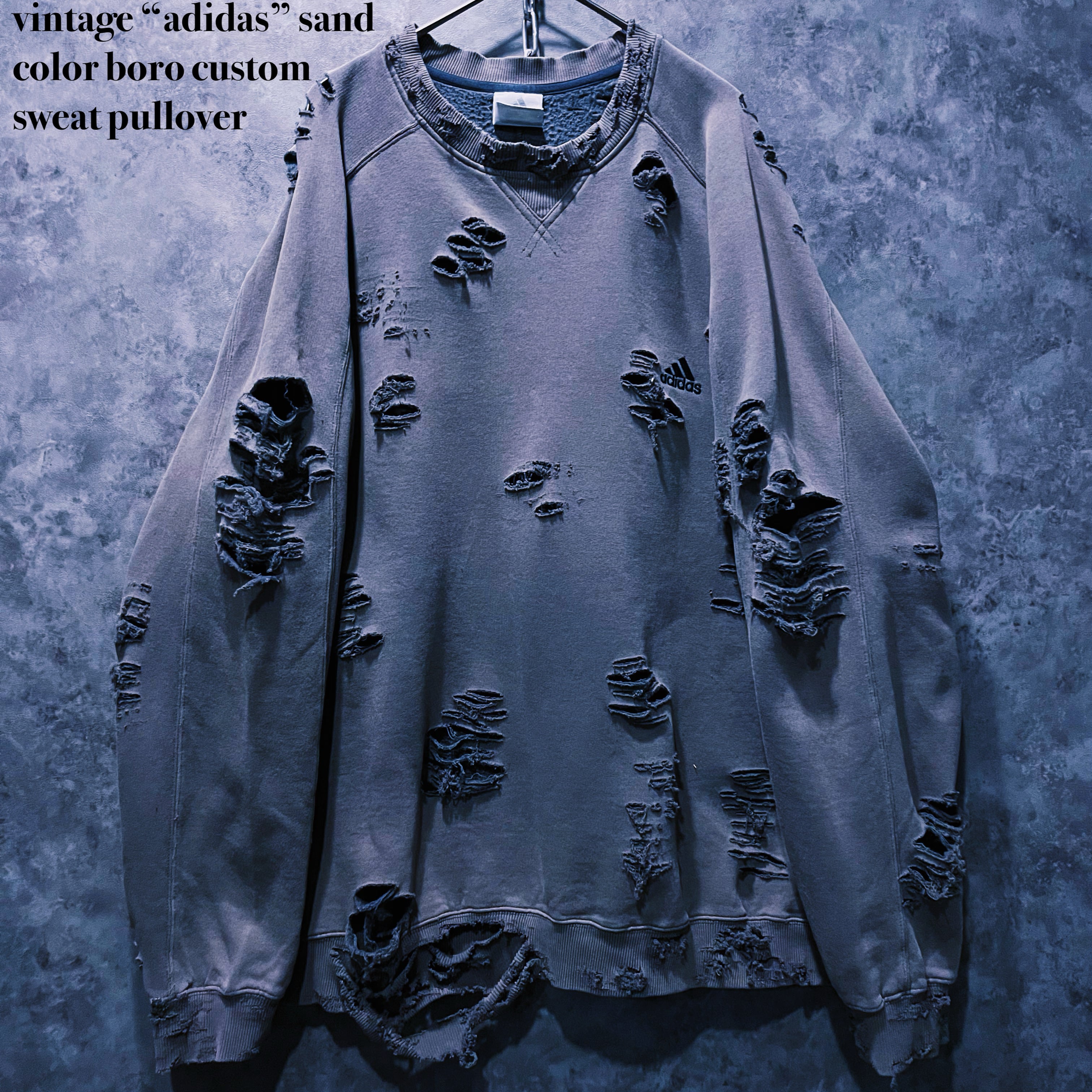 【doppio】vintage “adidas” sand color boro custom sweat pullover