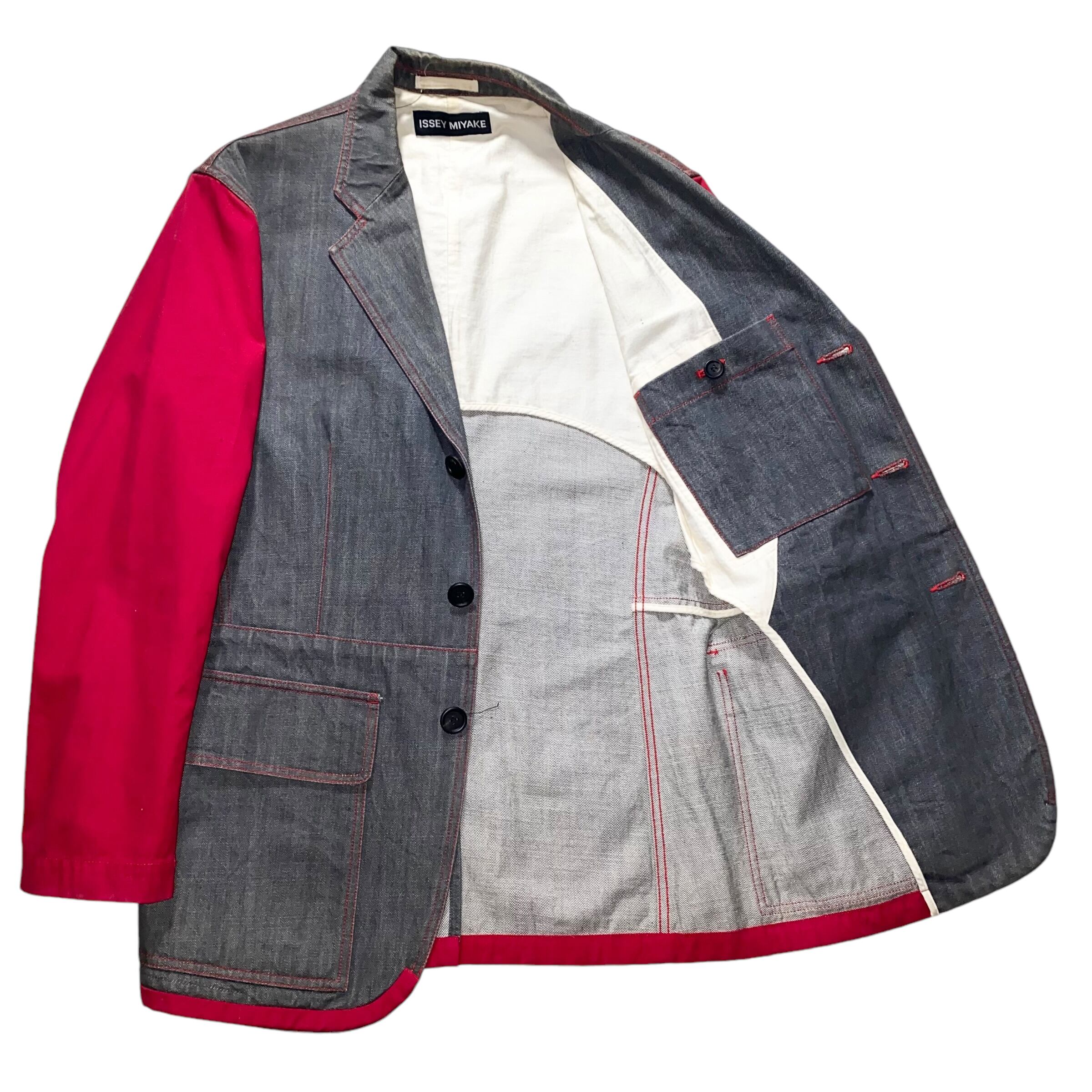 2003SS ISSEY MIYAKE MEN red switching black denim tailored jacket