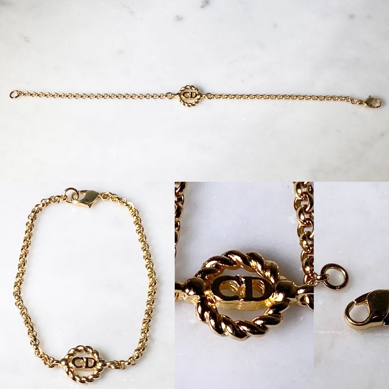 vintage CHRISTIAN DIOR metal “CD” × donut chain bracelet