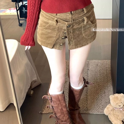 2色／レイヤード風コーデュロイスカパン ・74777