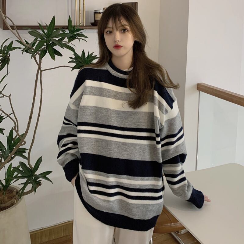 ストライプセーター スプリングオータムスタイルトップス 春物 秋物 1号婦人51616049430