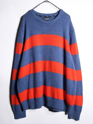 "LAND'S END" blue ×orange good coloring border cotton knit