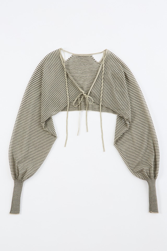 SHEER SHORT CARDIGAN 26SSAC-005 LT.KHAKI×BLACK