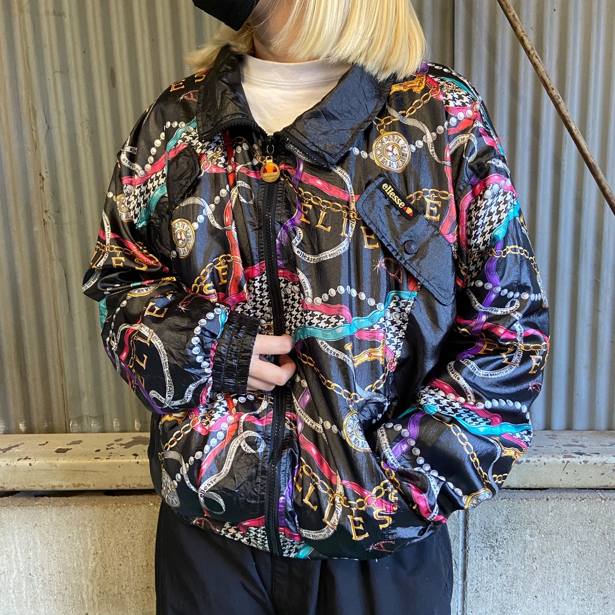 90年代 ellesse エレッセ 総柄 ポリエステル ジャケット レディースL 