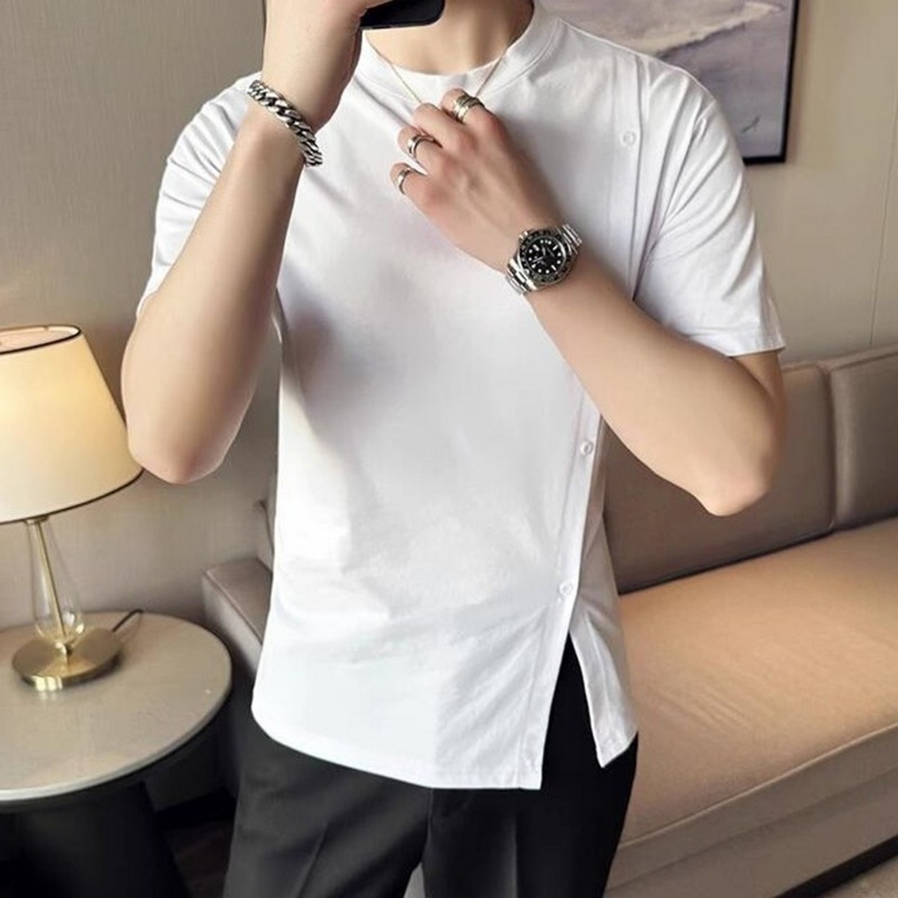 slit short sleeve T-shirt 00328