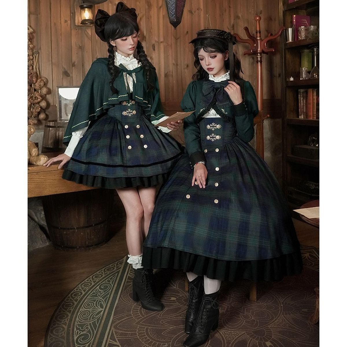 ツインズ・アカデミック・チェックスカートセットアップ：ケープ付き 5