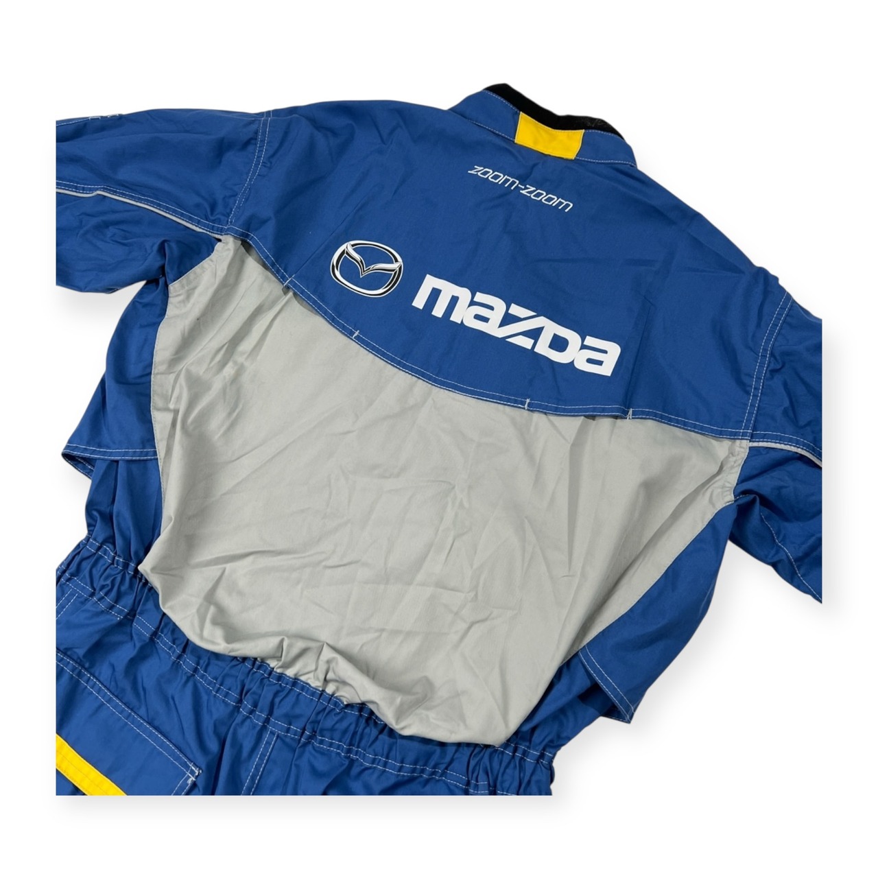 MAZDA マツダ 長袖 つなぎ メカニックスーツ 作業着 サイズ L /オールインワン/ブルー×グレー×イエロー