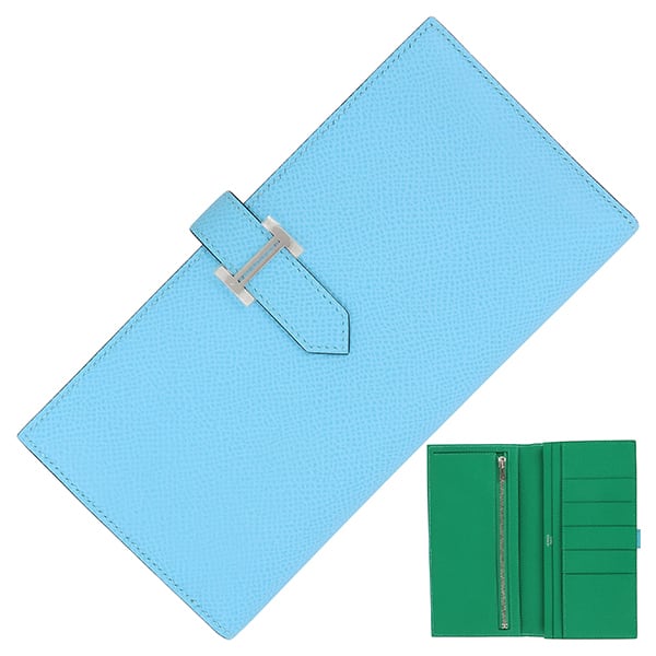 New HERMES エルメス ベアンスフレ ヴェルソ セレスト ヴェールジャード バイカラー 二つ折り長財布 ロングウォレット サイフ 長札 新品