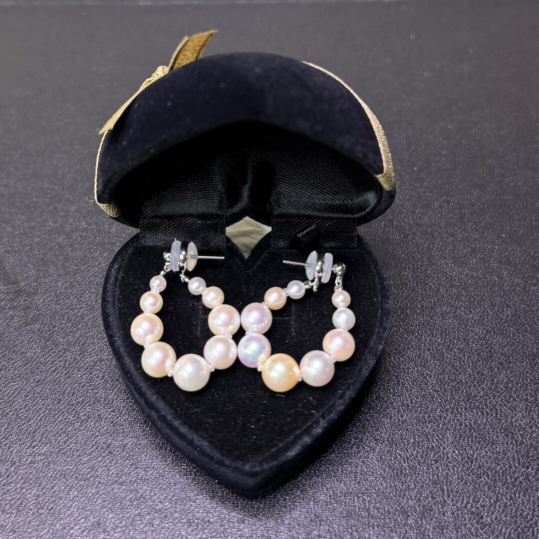 【Via Luna×神戸宝飾】360度可愛い あこや真珠キャッチレスフープピアス