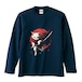 「紅月斬りの猫剣士|和モダン ロングTシャツ リブなし/ "Crimson Moon Slash Cat Swordsman | Japanese Modern Long T-Shirt (Ribless)"