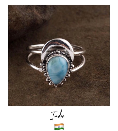 【Made in インド】Dominican larimar moon rinq