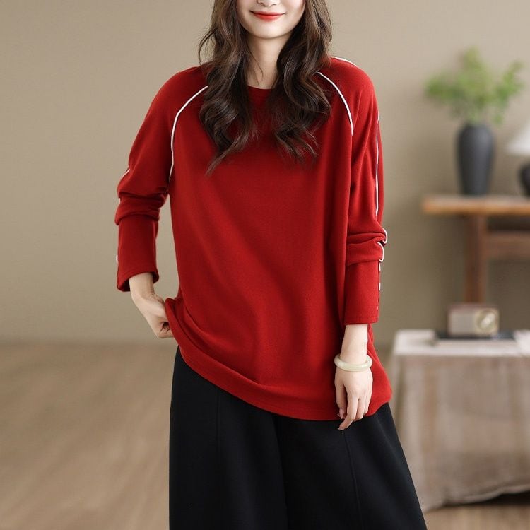 CONTRAST STITCH RELAXED LONG SLEEVE T-SHIRT M-18704