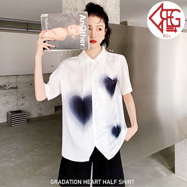 【REGIT】GRADATION HEART HALF SHIRT S/S 韓国ファッション トップス 半袖 シャツ ブラウス 透け感 個性的 ハート プチプラ 着回し 着映え ネット通販 TPB024
