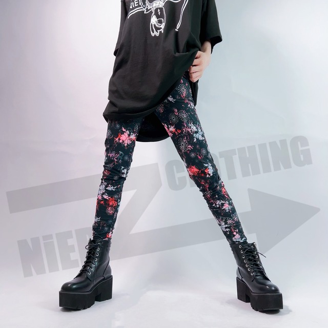 STRETCH LEGGINGS PANTS【和柄九尾(赤)】