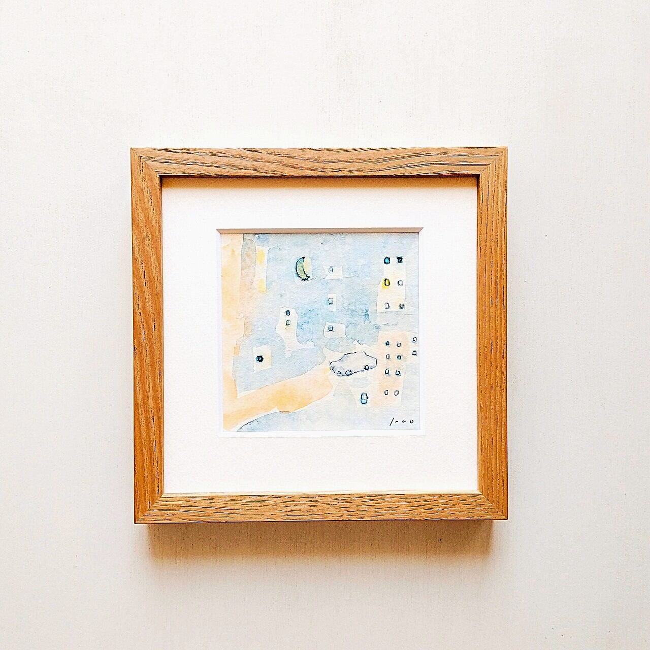 原画「一本道」※木製額縁入り（18㎝角）イラスト・水彩・インテリア
