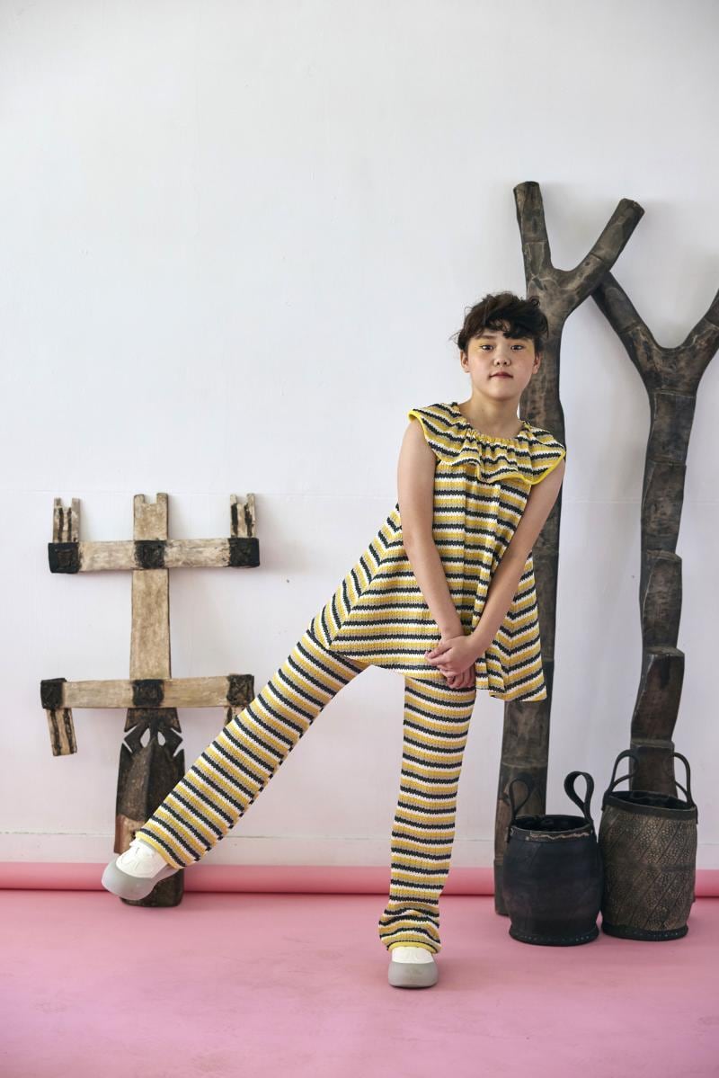 【26SS】KOQUELIKO(コキュリコ)Hinata tops yellow border(T)ノースリーブ ワンピース トップス イエロー ボーダー