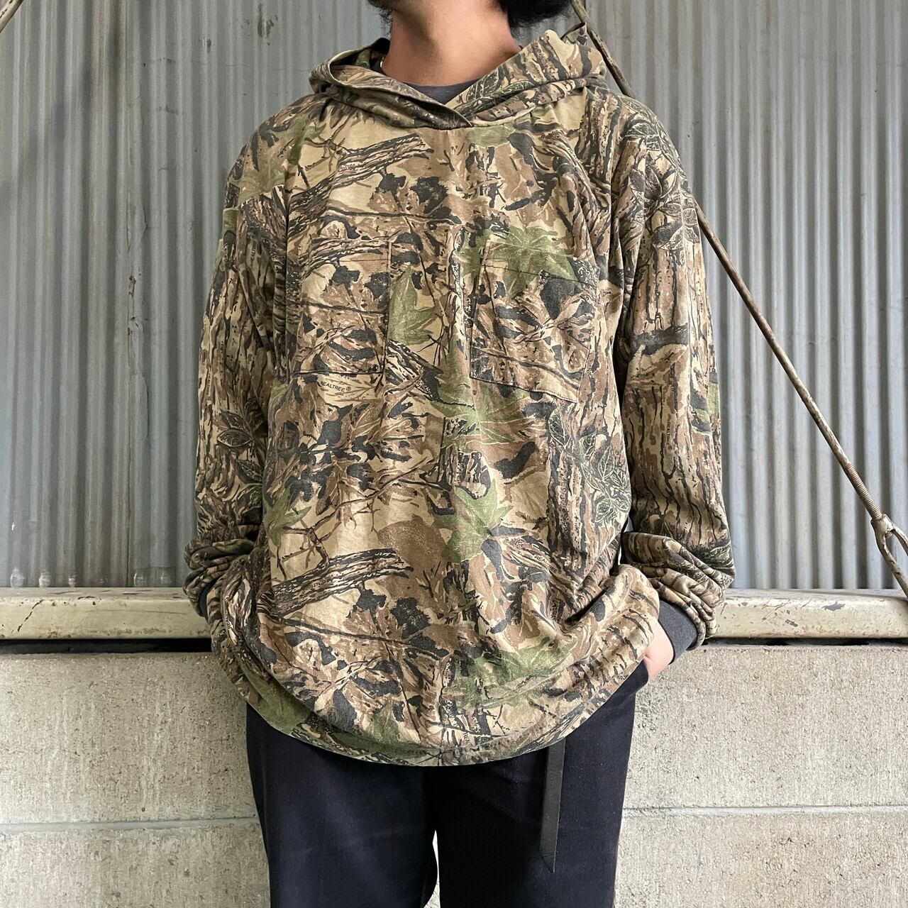 80〜90年代 REALTREE リアルツリーカモ フード付き ロングTシャツ