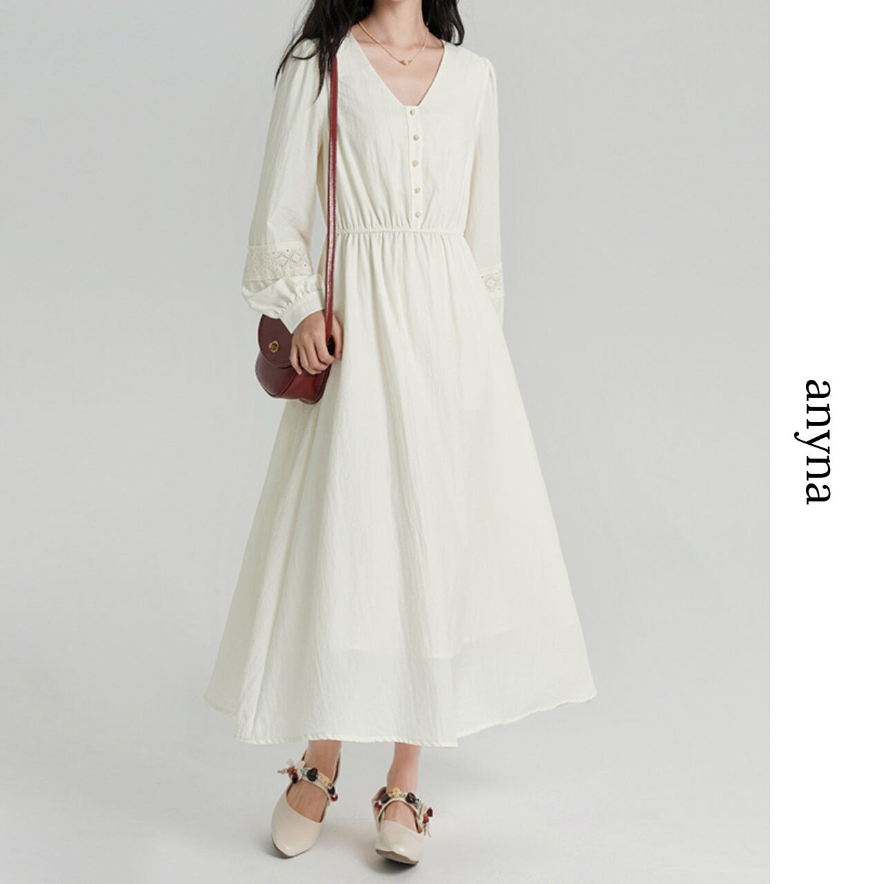 Lace Accent Long Dress R0209