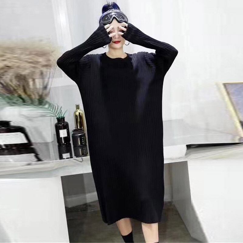 ファットシスタープラスサイズ秋冬ドレス2020フレンチスタイルウエストスリミング長袖ストレッチニットドレス婦人服 ミックスインファッション86353487403