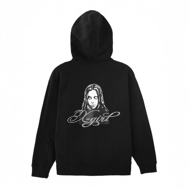 【x-girl】RHINESTONE LOGO AND FACE ZIP UP SWEAT HOODIE / BLACK【エックスガール】