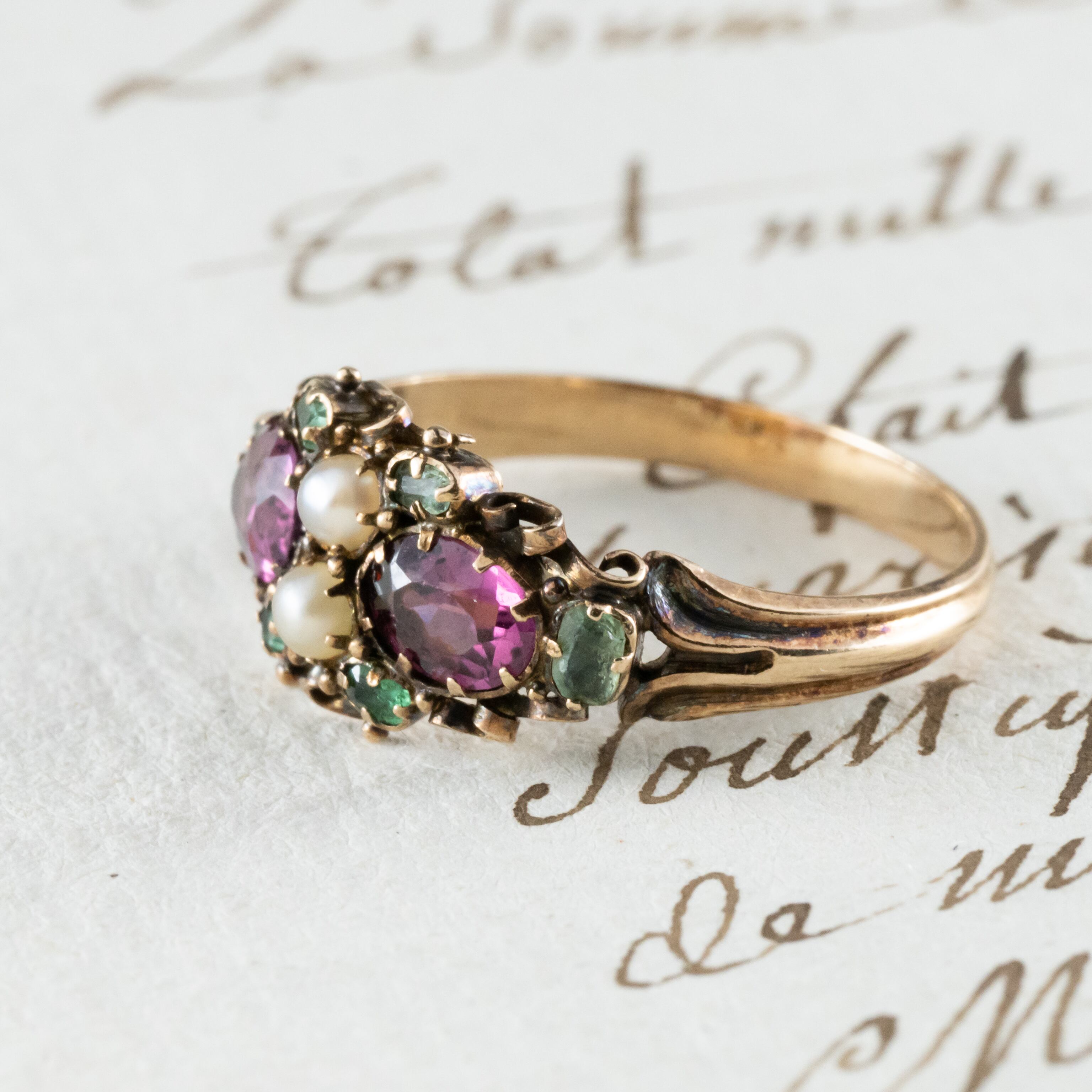 アンティーク ロードライトガーネット 天然真 珠ペースト リング