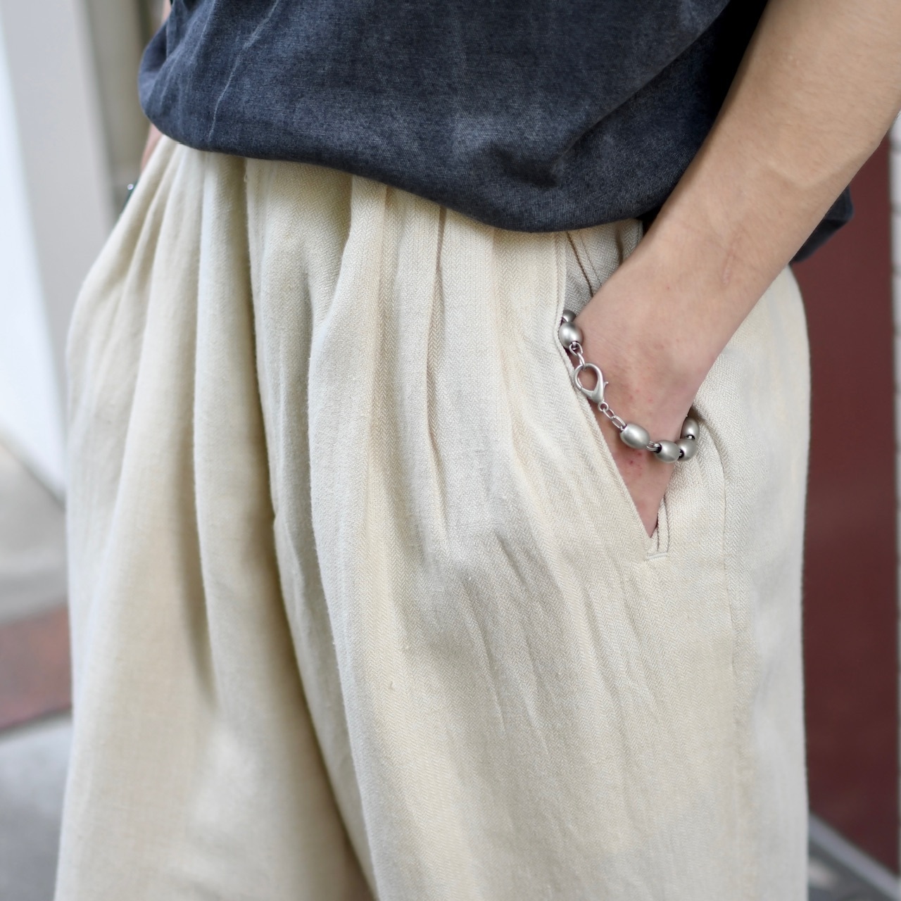 LOUIS RAPHAEL rayon linen 3tuck wide slacks