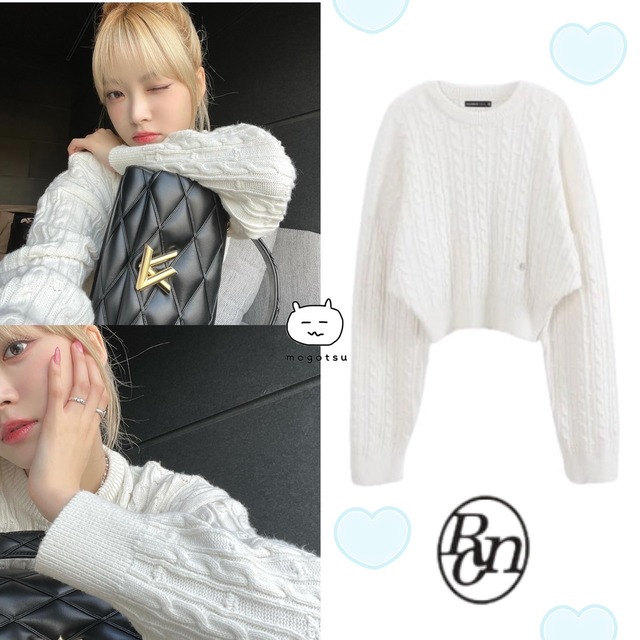 ★LE SSERAFIM ウンチェ 着用！！【RONRON】 CABLE CROP BALLOON SLEEVE PULLOVER KNIT IVORY