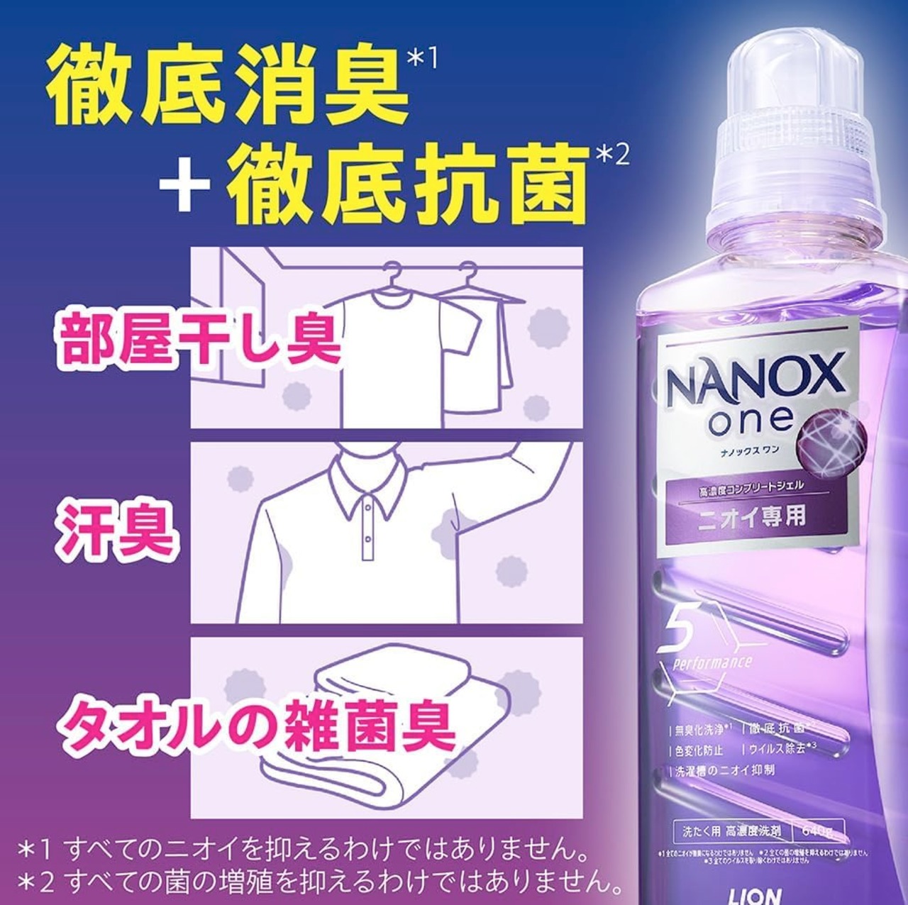 ＮＡＮＯＸ ｏｎｅ ニオイ専用 本体大640g パウダリーソープ 部屋干し洗剤を超えた消臭力 洗濯洗剤 色変化防止 抗菌 ウイルス除去 洗濯槽のニオイ抑制