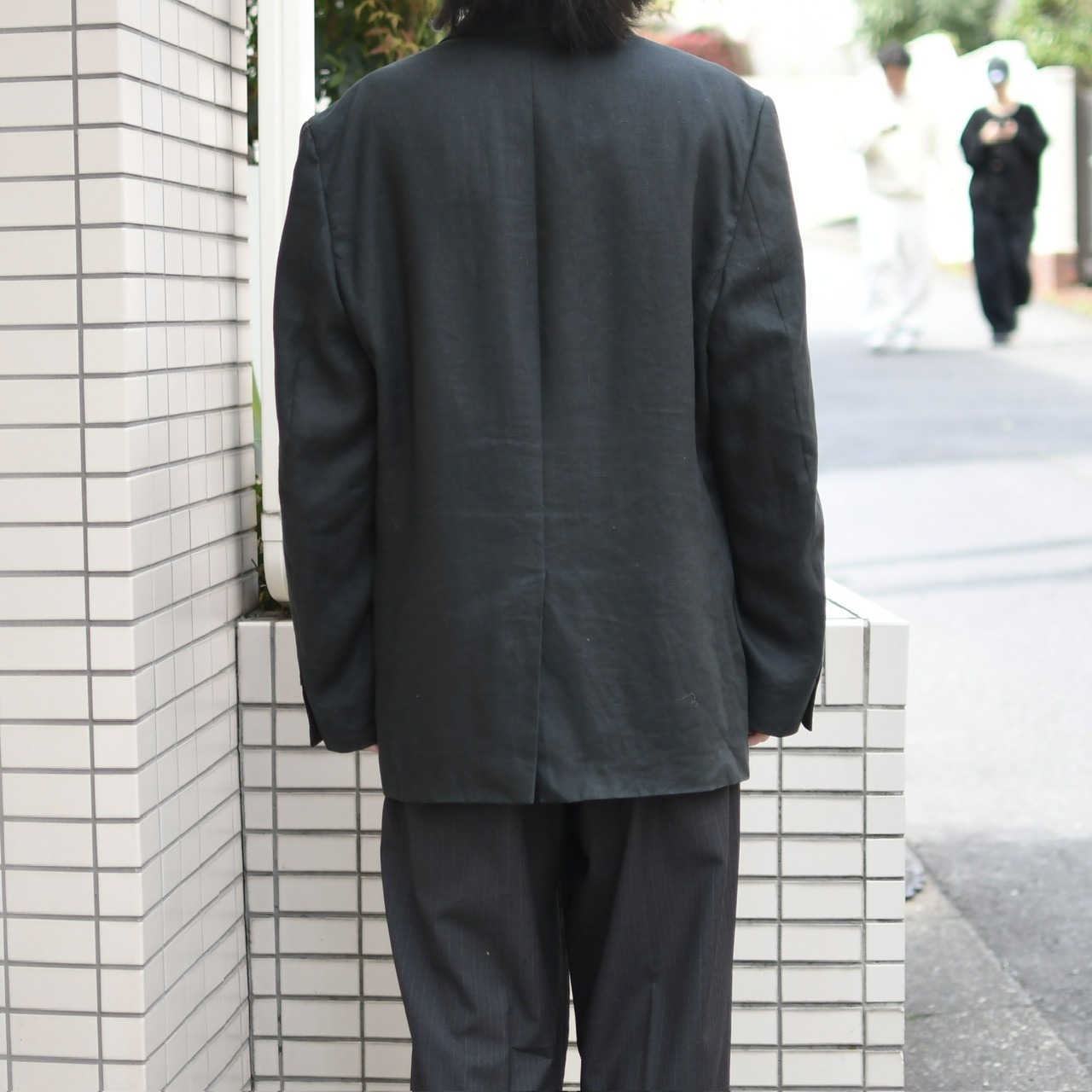 MISE AU GREEN cow embroidery linen tailored jacket
