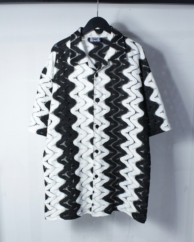 【Caka BLACK】Waving Design Vintage Loose Knit S/S Shirt