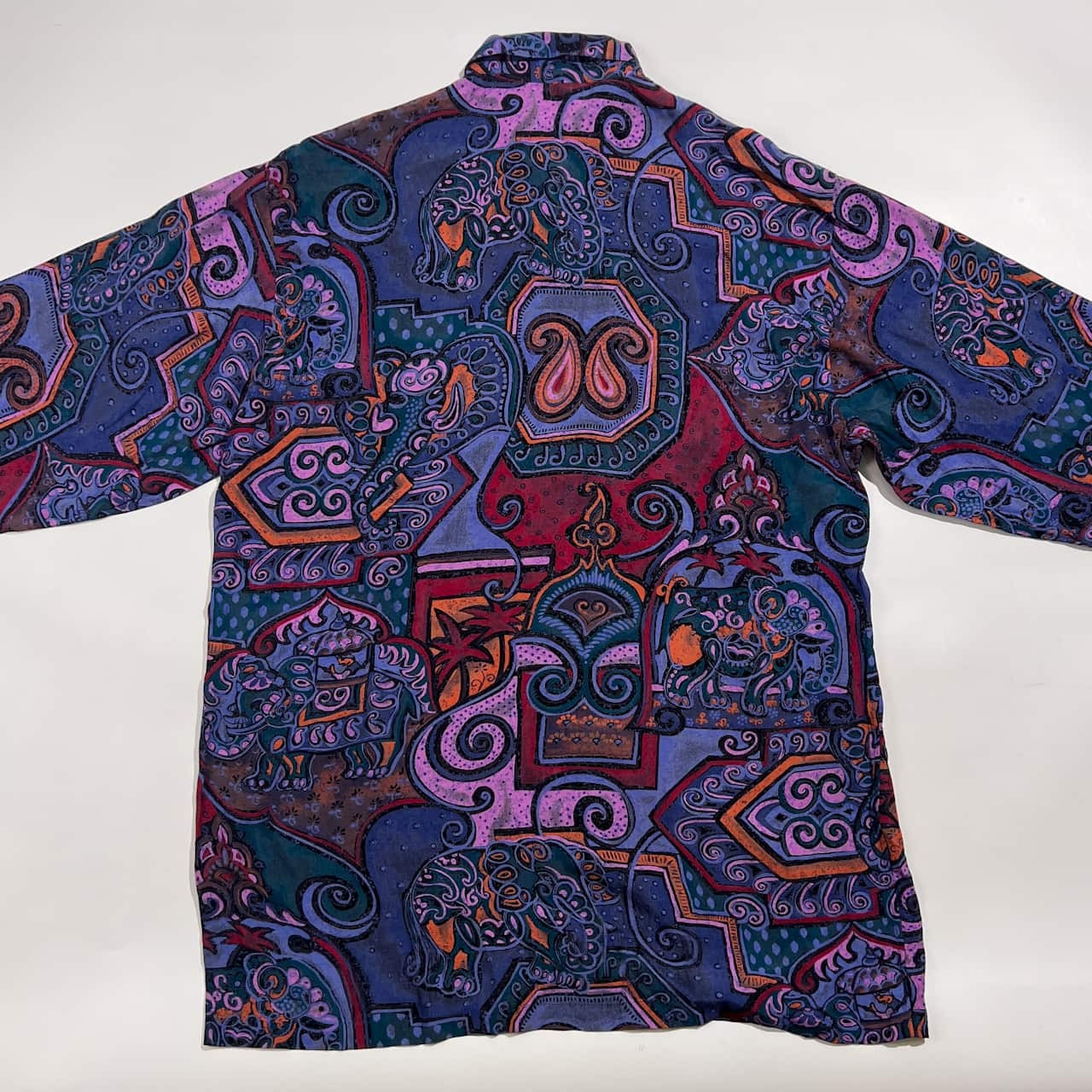 SOZI ソジ エスニック アート デザイン 長袖 レーヨンシャツ 柄シャツ L/マルチカラー メンズ
