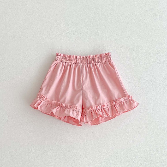 【BABY】裾フリルデザイン無地コットンショートパンツ - 11