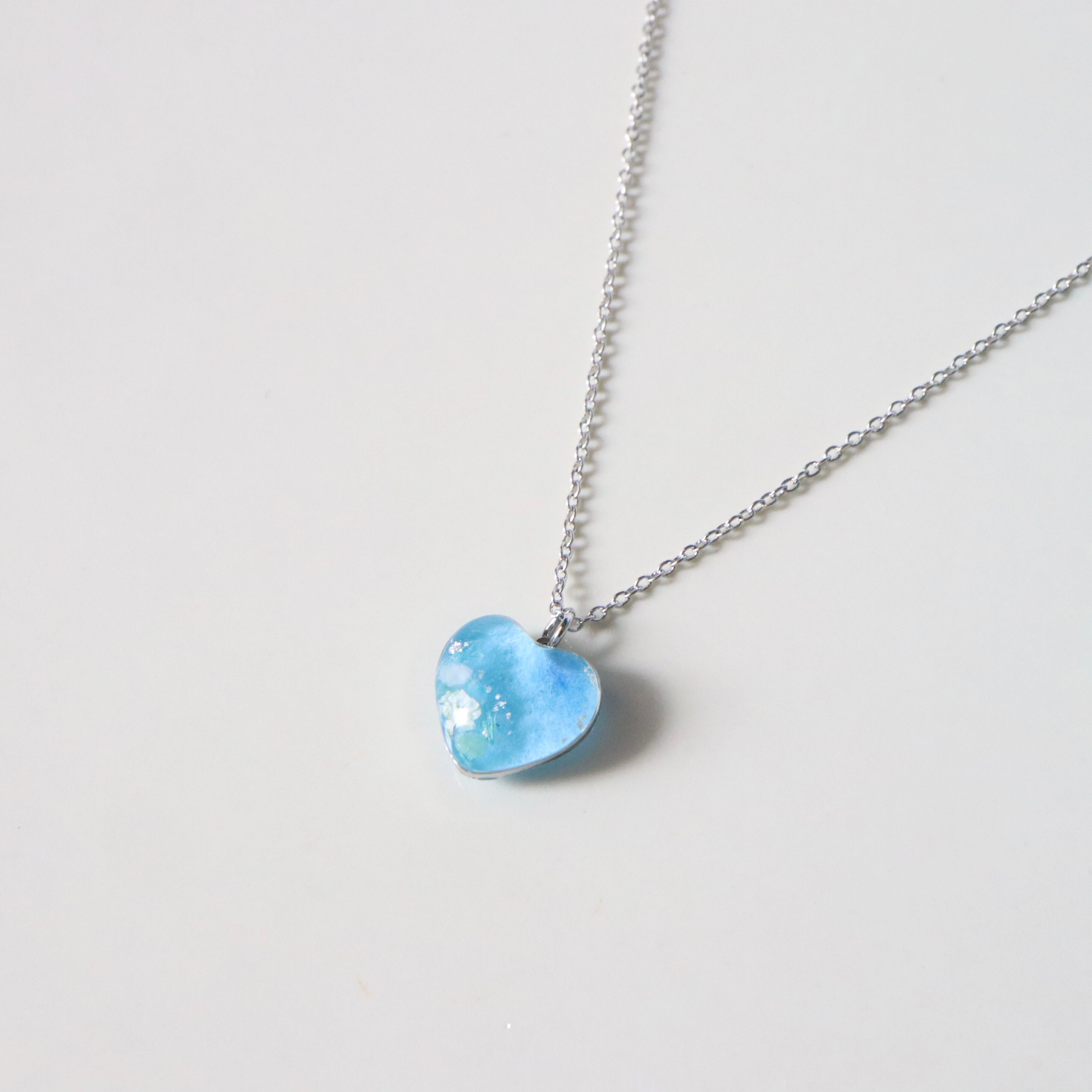 【ネックレス 11】 1点もの*和紙と水彩の彩り ~ネモフィラ~ /シルバー