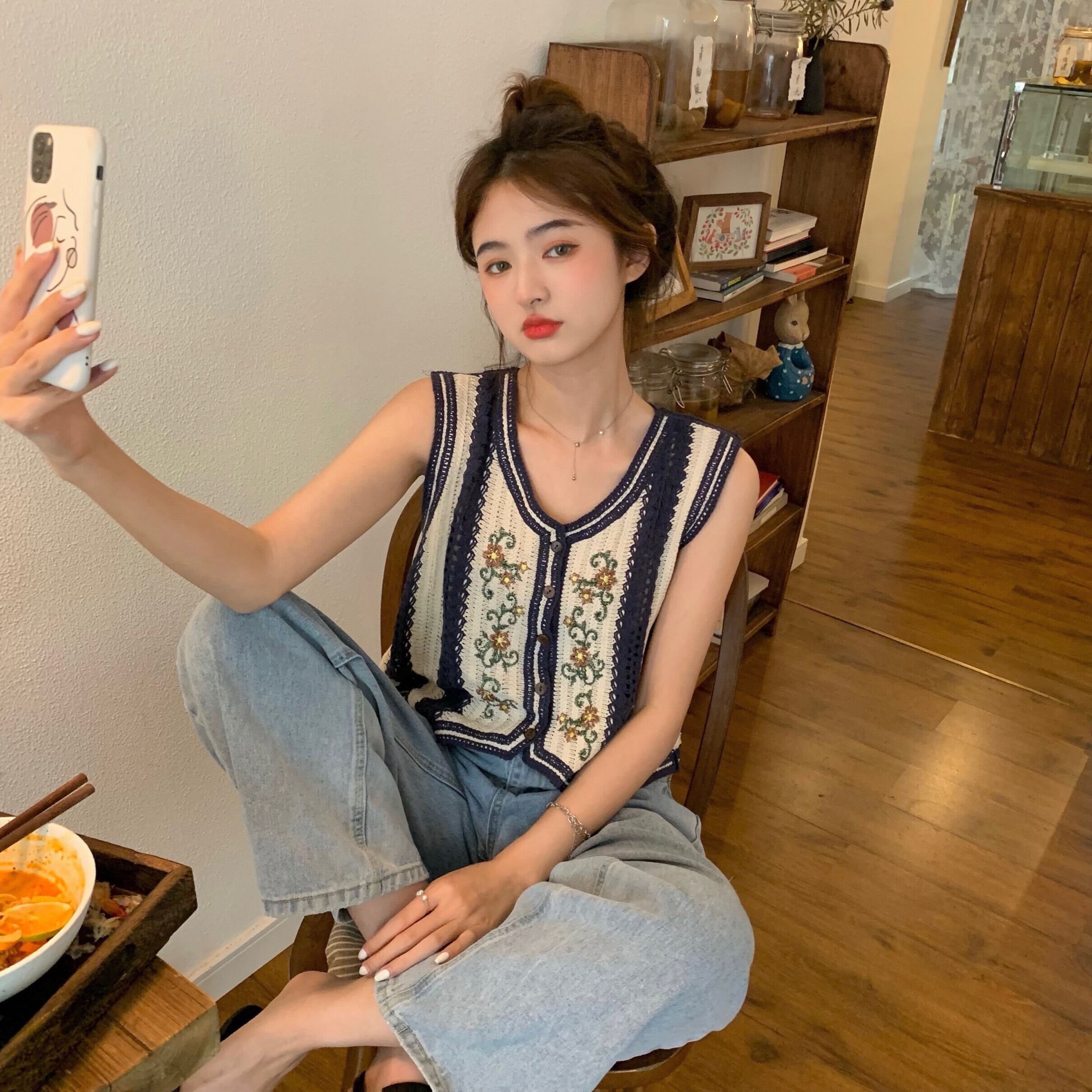 スタンダードルーズTシャツ サマーノースリーブジャケット レトロ 夏物 モンロー31745556620